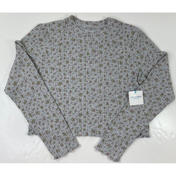Arizona Jean Co. Womens Heather Rose Floral Ribbed Long Sleeve Crop Top Size XXL - Picture 1 of 5